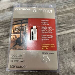 New Lutron Toggler Incandescent Halogen Dimmer Switch TG-600PH-WH (White)